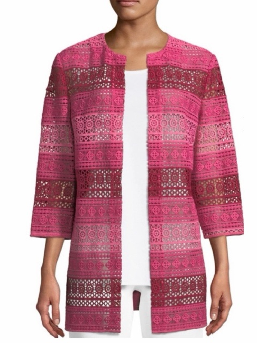 Misook Azalea Pink Crochet Heritage Jacket